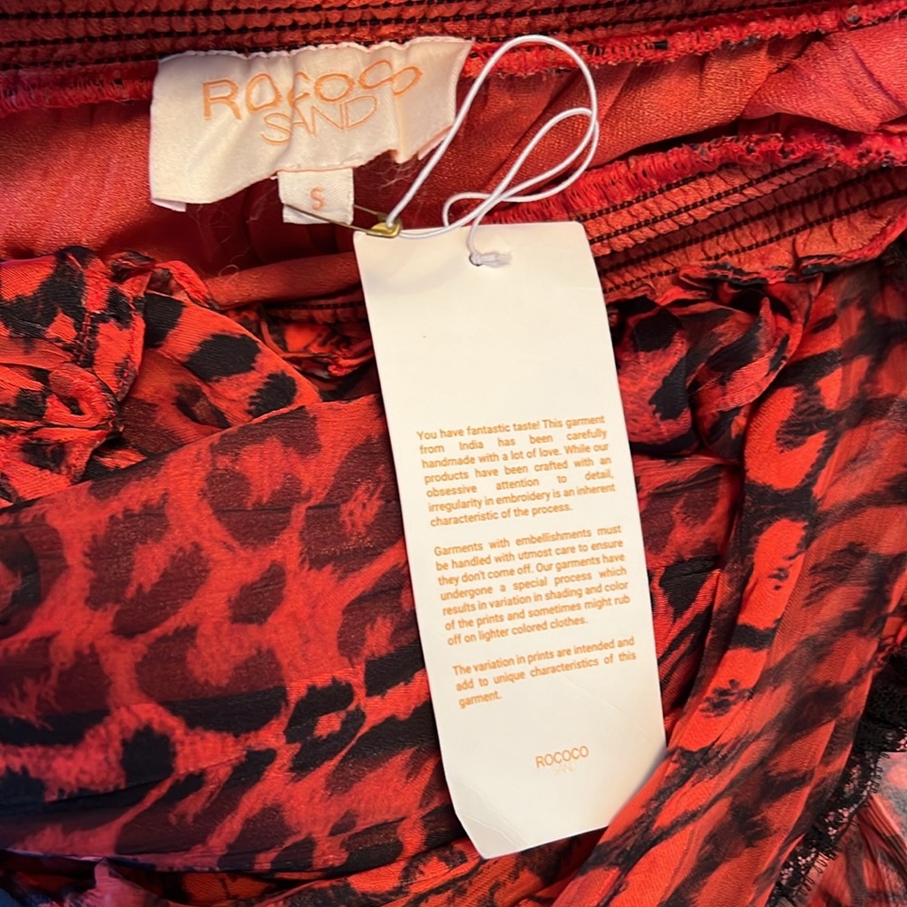 Rococo Sand Size S NWT Black Red Cheetah Print Ruffle Maxi Dress (0337) - Picture 10 of 13